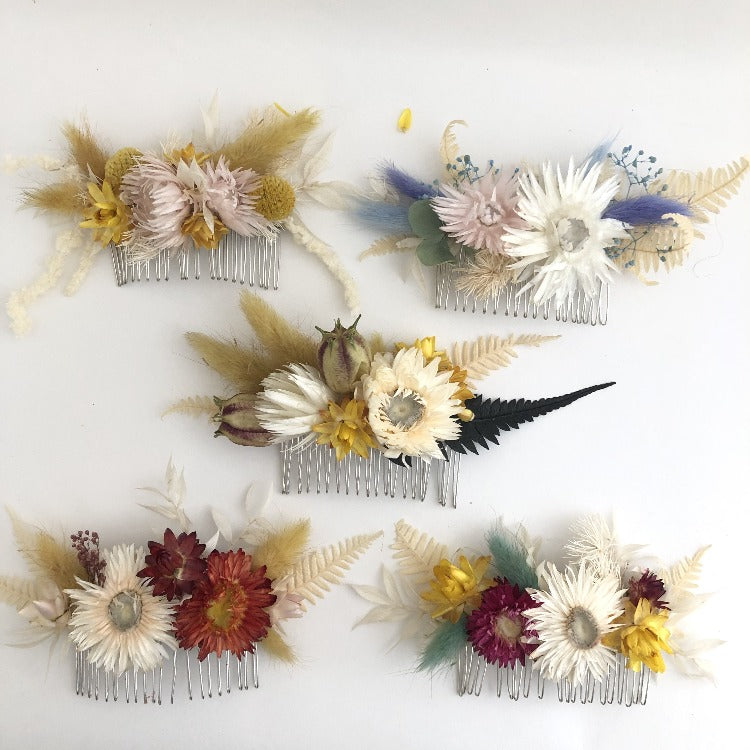 Teal Fuschia & Yellow Floral Hair Comb