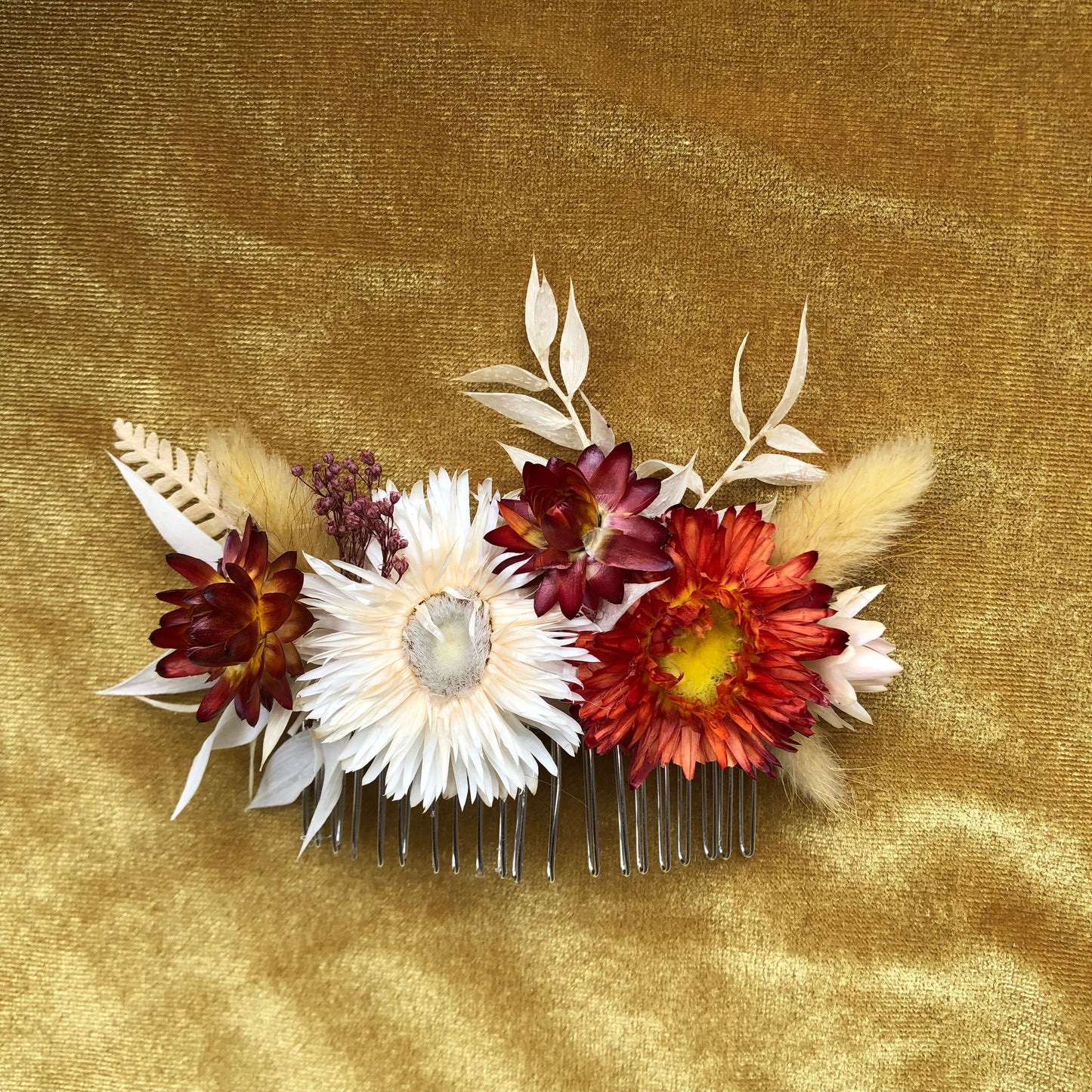 Rust & Cream Floral Hair Comb