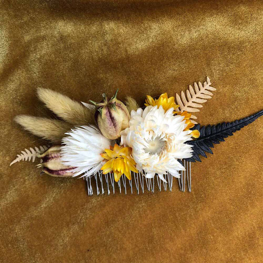 Black Yellow & Cream Floral Hair Comb