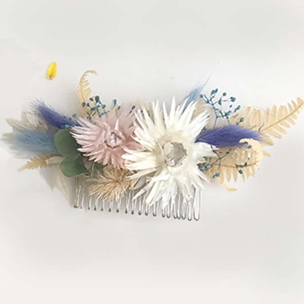 Blush white & periwinkle floral hair comb