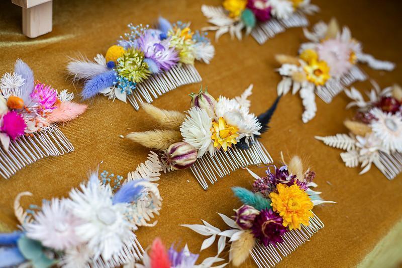 Blush white & periwinkle floral hair comb