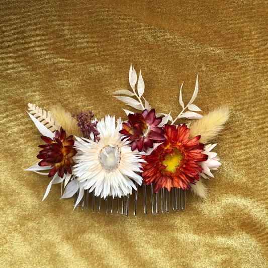 Rust & Cream Floral Hair Comb